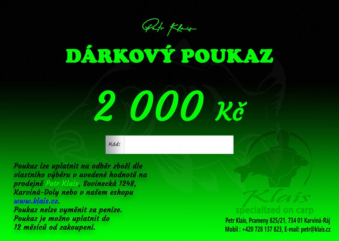Elektronický dárkový poukaz Petr Klais v hodnotě 2000 Kč